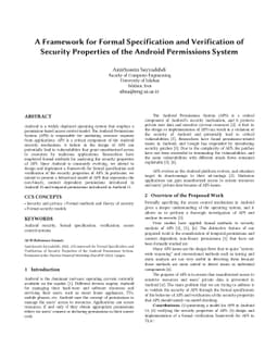 A Framework for Formal Specification and Verification of Security
  Properties of the Android Permissions System