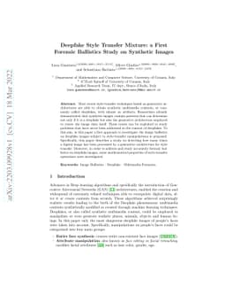 Deepfake Style Transfer Mixture: a First Forensic Ballistics Study on
  Synthetic Images