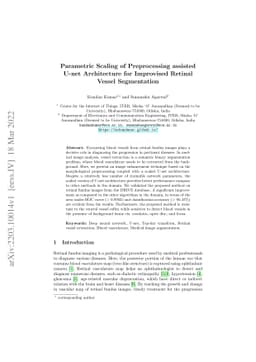 Parametric Scaling of Preprocessing assisted U-net Architecture for
  Improvised Retinal Vessel Segmentation