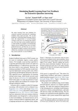 Simulating Bandit Learning from User Feedback for Extractive Question
  Answering