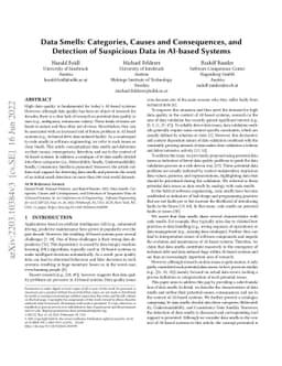 Data Smells: Categories, Causes and Consequences, and Detection of
  Suspicious Data in AI-based Systems