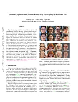 Portrait Eyeglasses and Shadow Removal by Leveraging 3D Synthetic Data