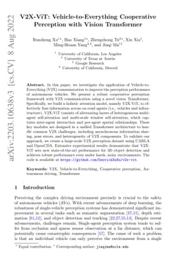 V2X-ViT: Vehicle-to-Everything Cooperative Perception with Vision
  Transformer