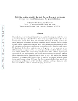 The activity-weight duality in feed forward neural networks: The
  geometric determinants of generalization