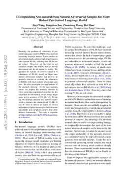 Distinguishing Non-natural from Natural Adversarial Samples for More
  Robust Pre-trained Language Model