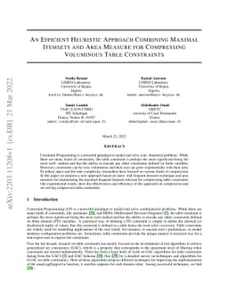 An efficient heuristic approach combining maximal itemsets and area
  measure for compressing voluminous table constraints