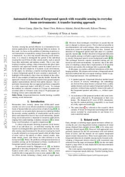 Automated detection of foreground speech with wearable sensing in
  everyday home environments: A transfer learning approach