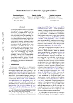 On The Robustness of Offensive Language Classifiers