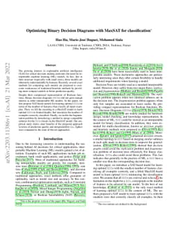 Optimizing Binary Decision Diagrams with MaxSAT for classification