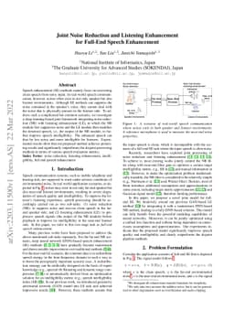 Joint Noise Reduction and Listening Enhancement for Full-End Speech
  Enhancement