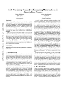 SoK: Preventing Transaction Reordering Manipulations in Decentralized
  Finance