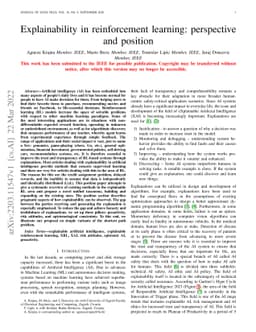 Explainability in reinforcement learning: perspective and position