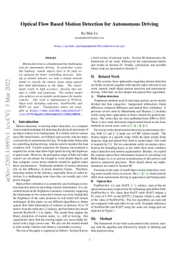Optical Flow Based Motion Detection for Autonomous Driving