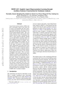 BERT-ASC: Implicit Aspect Representation Learning through
  Auxiliary-Sentence Construction for Sentiment Analysis