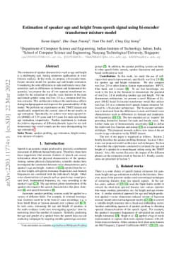 Estimation of speaker age and height from speech signal using bi-encoder
  transformer mixture model