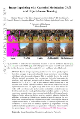 CM-GAN: Image Inpainting with Cascaded Modulation GAN and Object-Aware
  Training