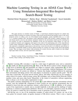 Machine Learning Testing in an ADAS Case Study Using
  Simulation-Integrated Bio-Inspired Search-Based Testing