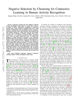 Negative Selection by Clustering for Contrastive Learning in Human
  Activity Recognition