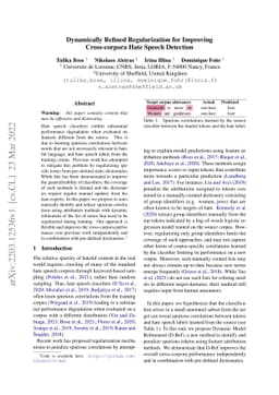 Dynamically Refined Regularization for Improving Cross-corpora Hate
  Speech Detection