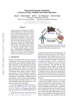 Vision-and-Language Navigation: A Survey of Tasks, Methods, and Future
  Directions