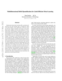 Multidimensional Belief Quantification for Label-Efficient Meta-Learning