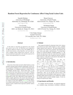 Random Forest Regression for continuous affect using Facial Action Units