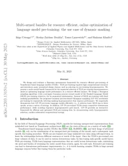 Multi-armed bandits for resource efficient, online optimization of
  language model pre-training: the use case of dynamic masking