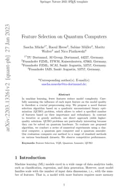 Feature Selection on Quantum Computers