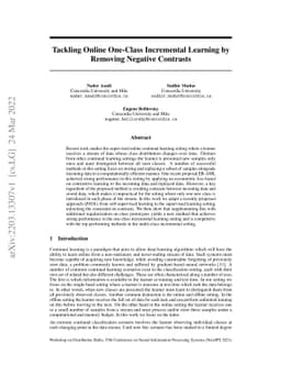 Tackling Online One-Class Incremental Learning by Removing Negative
  Contrasts