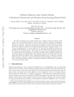 Platform Behavior under Market Shocks: A Simulation Framework and
  Reinforcement-Learning Based Study