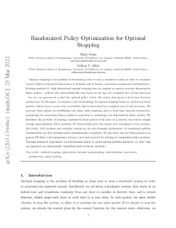 Randomized Policy Optimization for Optimal Stopping