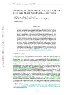 CodeGen: An Open Large Language Model for Code with Multi-Turn Program
  Synthesis