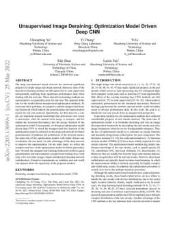 Unsupervised Image Deraining: Optimization Model Driven Deep CNN