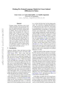 Probing Pre-Trained Language Models for Cross-Cultural Differences in
  Values