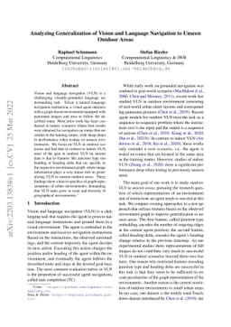 Analyzing Generalization of Vision and Language Navigation to Unseen
  Outdoor Areas