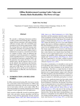 Offline Reinforcement Learning Under Value and Density-Ratio
  Realizability: The Power of Gaps