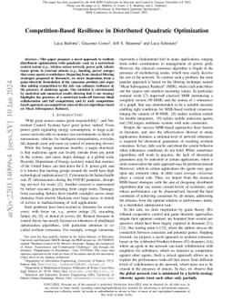 Competition-Based Resilience in Distributed Quadratic Optimization