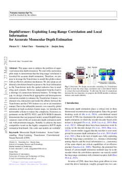 DepthFormer: Exploiting Long-Range Correlation and Local Information for
  Accurate Monocular Depth Estimation