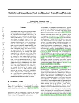 On the Neural Tangent Kernel Analysis of Randomly Pruned Neural Networks