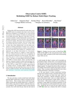 Observation-Centric SORT: Rethinking SORT for Robust Multi-Object
  Tracking