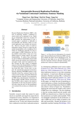 Interpretable Research Replication Prediction via Variational Contextual
  Consistency Sentence Masking