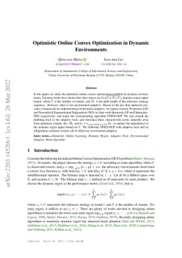 Optimistic Online Convex Optimization in Dynamic Environments