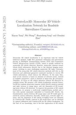 CenterLoc3D: Monocular 3D Vehicle Localization Network for Roadside
  Surveillance Cameras
