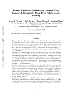 Limited Parameter Denoising for Low-dose X-ray Computed Tomography Using
  Deep Reinforcement Learning