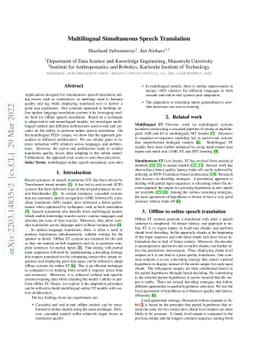 Multilingual Simultaneous Speech Translation
