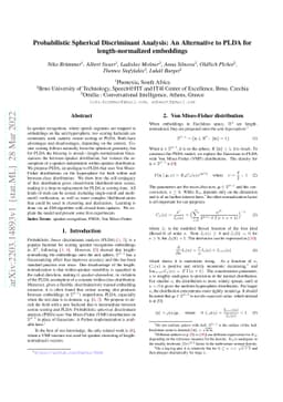 Probabilistic Spherical Discriminant Analysis: An Alternative to PLDA
  for length-normalized embeddings