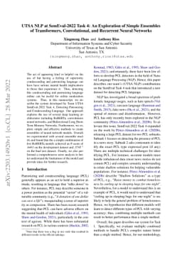 UTSA NLP at SemEval-2022 Task 4: An Exploration of Simple Ensembles of
  Transformers, Convolutional, and Recurrent Neural Networks