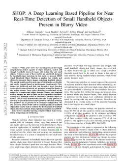 SHOP: A Deep Learning Based Pipeline for near Real-Time Detection of
  Small Handheld Objects Present in Blurry Video
