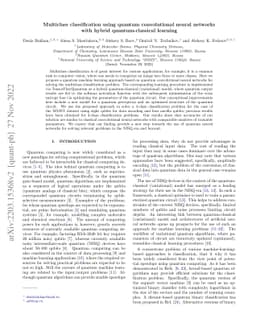 Multiclass classification using quantum convolutional neural networks
  with hybrid quantum-classical learning