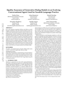 Quality Assurance of Generative Dialog Models in an Evolving
  Conversational Agent Used for Swedish Language Practice